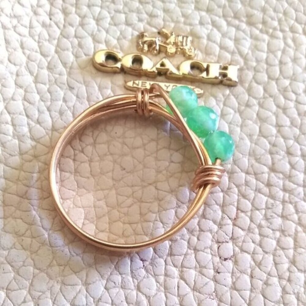 Size 8.5 ~ Apple Green Agate ~ Slim Dainty Beaded Ring ~ Durable EveryDay Wear!